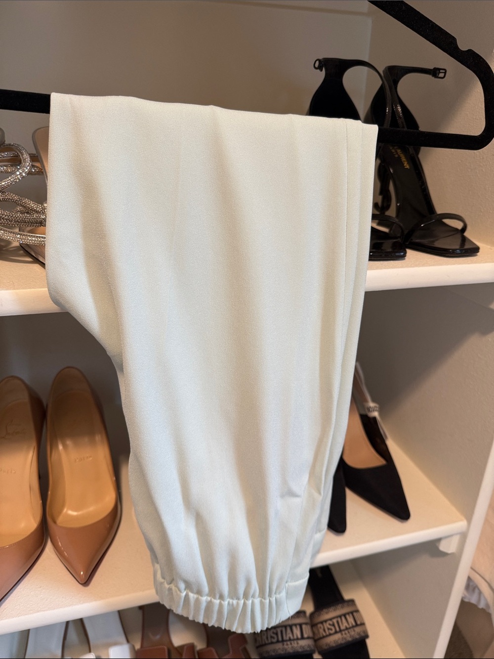 Aritzia Light Cream Wide-Leg Elastic-Hem Trousers cropped Babaton Atelier mint